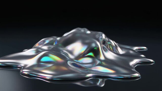 Dynamic Abstract Metallic Slime Flowing in Slow Motion, Liquid Chrome Mirrored Surface Motion Background Loop, Full HD 1080p Visual