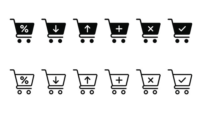 Shopping cart icon set with various functional symbols for e-commerce shopping ecommerce business