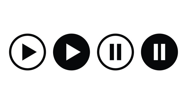 Media player play and pause button icon set with interface minimalist streaming multimedia