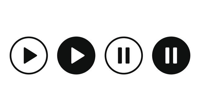 Media player play and pause button icon set with interface minimalist streaming multimedia
