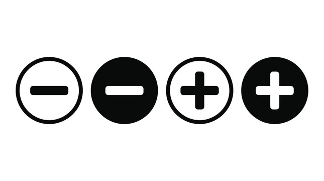 Set of math symbols plus and minus icons in outline and filled styles with mathematics, addition