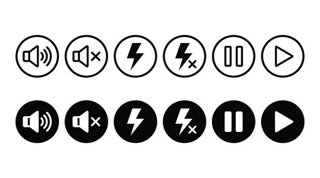 Media player control icons including volume flash and playback with lightning interface navigation