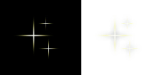 Obraz premium Shining star sparkle light effect isolated on dark and bright backgrounds. Elegant glowing twinkle flare with soft luminous beams. Decorative celestial highlight element for graphic design.