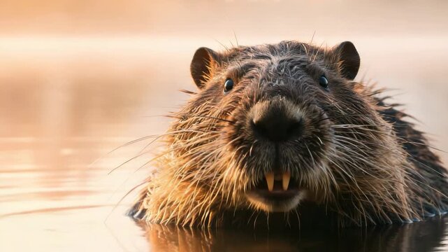 beaver canada river morning light close up wildlife video