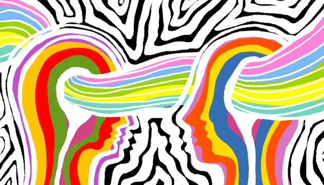 Dipinto acquerello telepatia. Comunicazione con pensiero