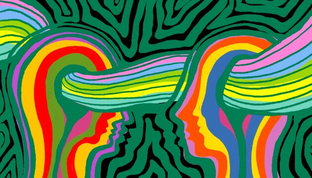 Dipinto acquerello telepatia. Comunicazione con pensiero