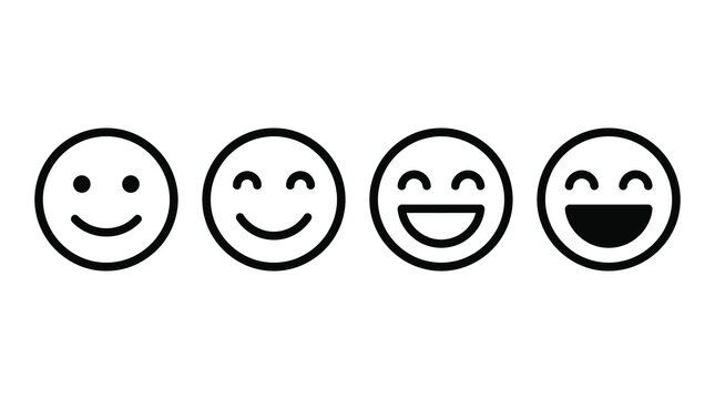 Four smiley face icons in a row depicting varied expressions with expression positive cheerful