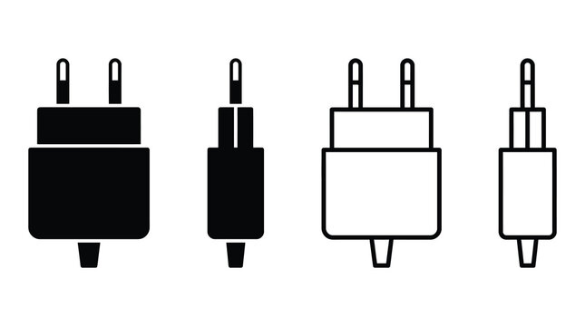 Collection of four electrical power plug icons with electrical connector electricity charging