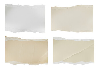 Fototapeta premium Four pieces of crumpled paper in different shades of beige isolated on transparent background isolated on transparent background
