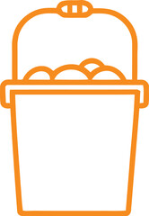 Fototapeta premium Graphic line vector icon of a utility bucket filled with items for domestic cleaning or gardening tasks, container