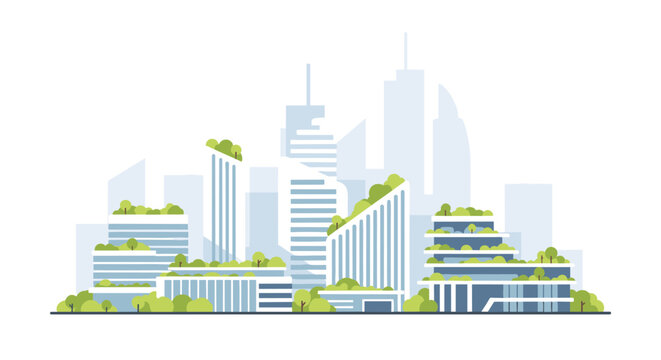 Cityscape on environment day with green rooftops and urban landscape architecture.