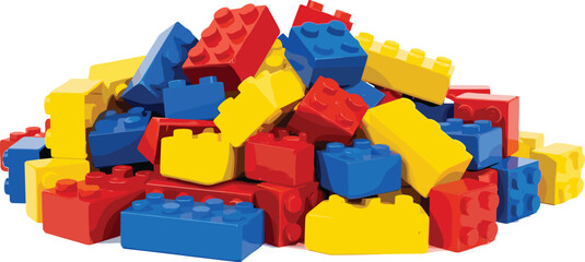Obraz premium Pile of Colorful Plastic Building Blocks for Kids Isolated on White Background Vector Illustration