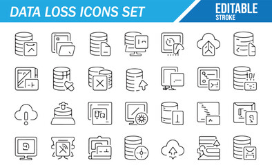 Fototapeta premium Backup Failure and Corrupted Data Editable Stroke Icons Collection