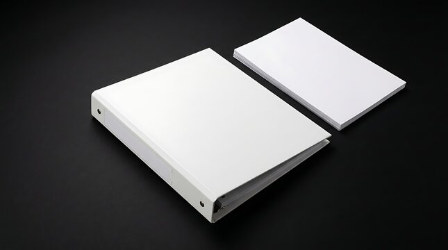 Blank white ring binder and notebook mockup for corporate stationery presentation branding identity professional layout
