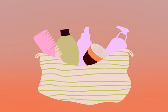 Cosmetic bag with skin care beauty products