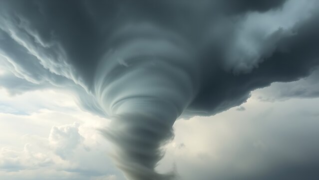 A powerful tornado vortex forming within dark storm clouds.