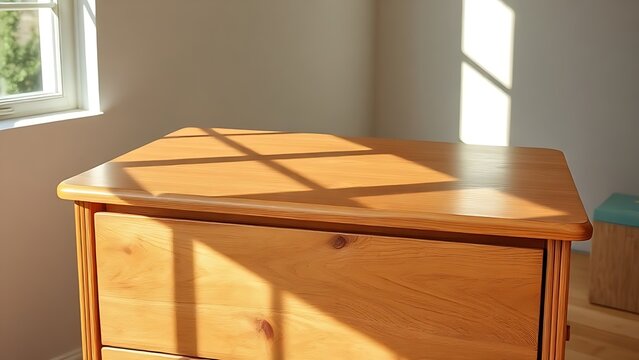 A refurbished wooden dresser with a warm, glossy varnish finish.
