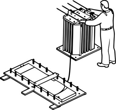 Isometric of technician wiring an electrical transformer