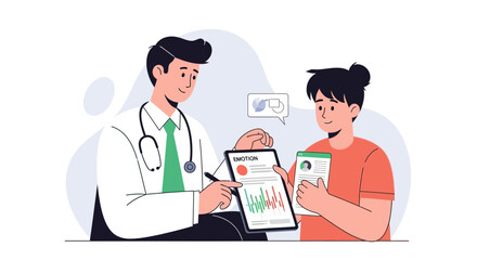 Fototapeta premium Doctor showing medical chart to patient, healthcare consultation, doctor's visit, health check-up