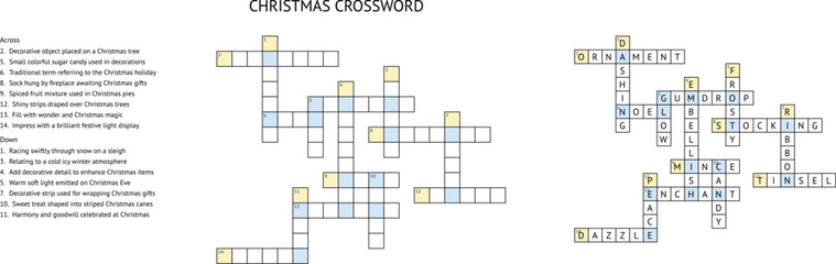 Obraz premium Christmas crossword puzzle on white background