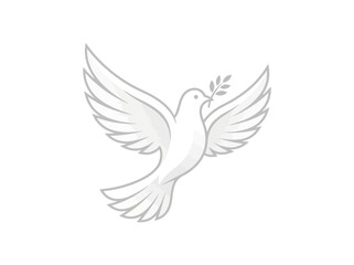 Fototapeta premium A minimalist line art illustration of a white dove carrying an olive branch.