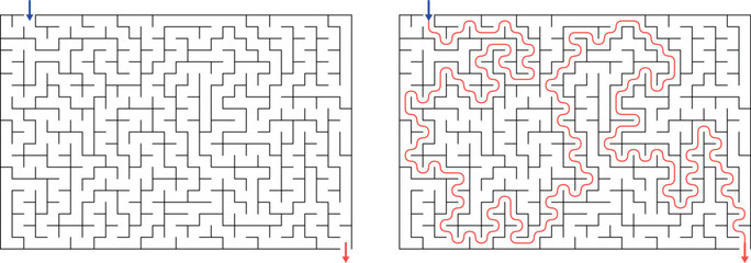 Obraz premium Labyrinth puzzle with solution on white background