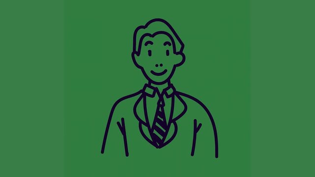 A drawing of man in suit and tie black white green screen animated chromakey background composition design layers style motion cartoonish movement depth elements backgrounds frame figure