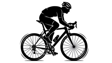Naklejka premium Silhouette of a cyclist riding a road bike, focused on speed and endurance.
