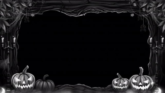 Black and white Halloween frame border, transparent background animation