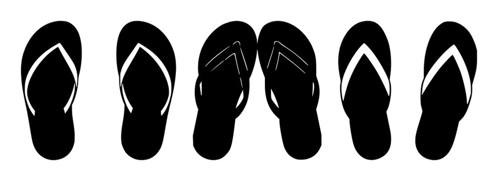 Flip flops set with solid black icon design featuring footwear, sandals, beachwear with summer and vacation