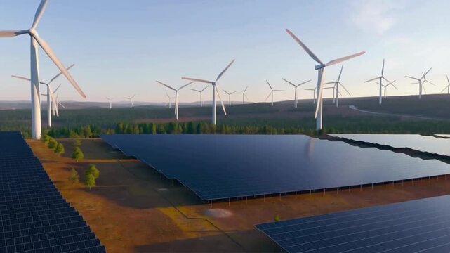 Wind Turbines and Solar Farm Sunset Time-Lapse Frames Analysis