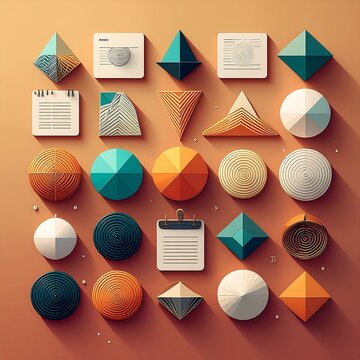 Colorful Geometric Shapes on Orange Background.
