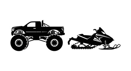 Monster Truck and Snowmobile Silhouette Clipart © wdflm