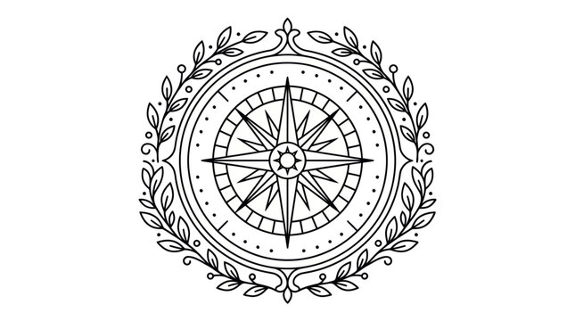 Compass Rose Laurel Wreath Vector Illustration
