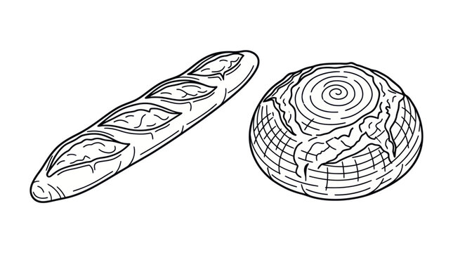 Baguette and Sourdough Bread Line Art