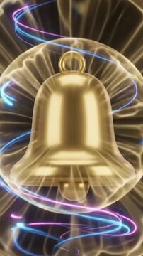 Dynamic social notification bell ringing with elegant motion trails, transparent background, high-quality loop.