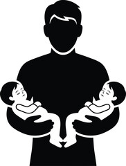 Fototapeta premium Father holding twin babies icon for family parenthood symbol vector illustration