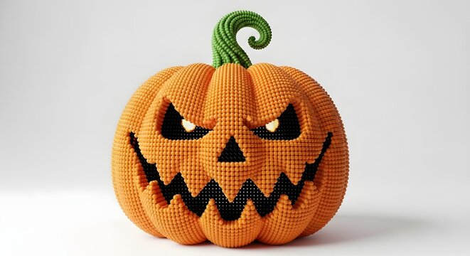 Legostyle pixelated jackolantern pumpkin isolated on white background