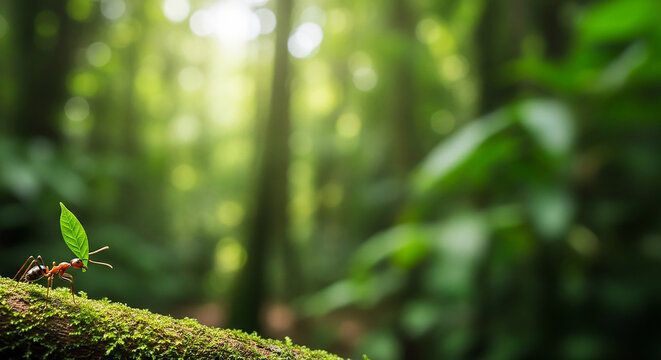 Green tree frog resting on mossy log in sunlit tropical rainforest