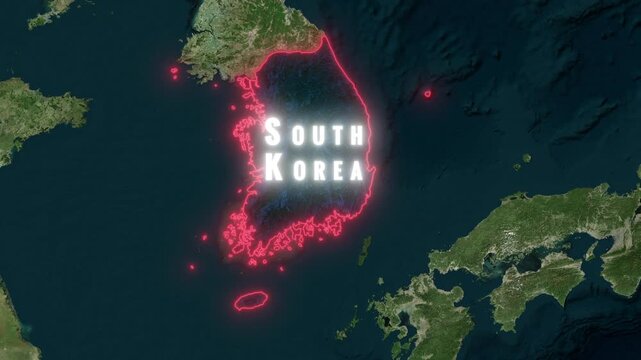 Korean Peninsula map zoom animation revealing North Korea South Korea and DMZ border
