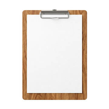 Wooden office clipboard with blank white paper