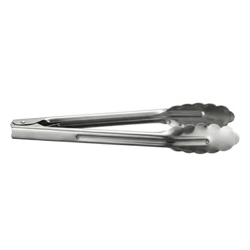 Silver stainless steel kitchen serving food tongs