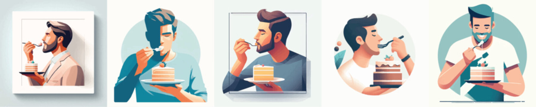 Vector of man eating a cake