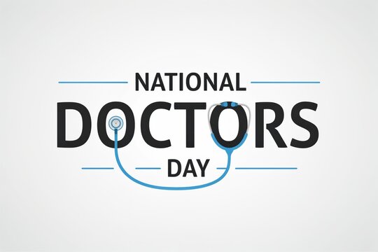 National Doctors Day creative typography design with blue stethoscope graphic