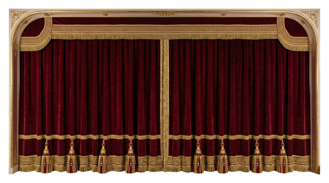 Miniature theatrical red stage frame with curtains