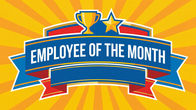 Employee of the month award banner for corporate staff recognition and performance excellence program celebrating outstanding workplace contribution achievement and professional distinction