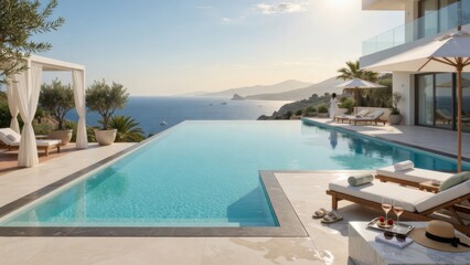Fototapeta premium Luxury Villa Infinity Pool with Panoramic Ocean View