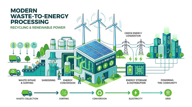 Modern waste to energy processing and renewable power system