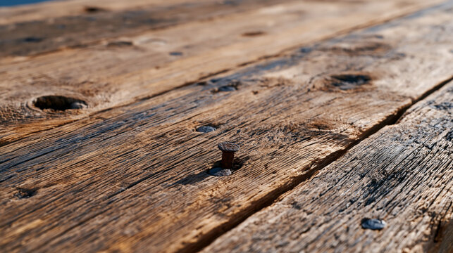 Heavily textured reclaimed timber plank detail with embedded nail rust staining and weathered silver grain surface, aged industrial material ideal for craft brewery interior