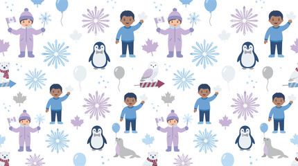Winter pattern with children and arctic animals in CanadaWinter pattern with children and arctic animals in Canada © msthasina